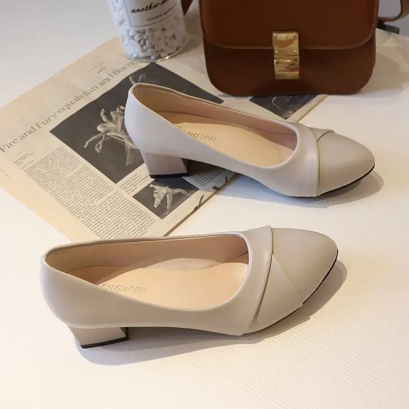 Shoes Shoes Women Mid Heel  Office Lady Pumps PU Leather Black Basic Square Heeled Spring Autumn Loafers Female Zapatos Size35-41 - Aliexpress Deal