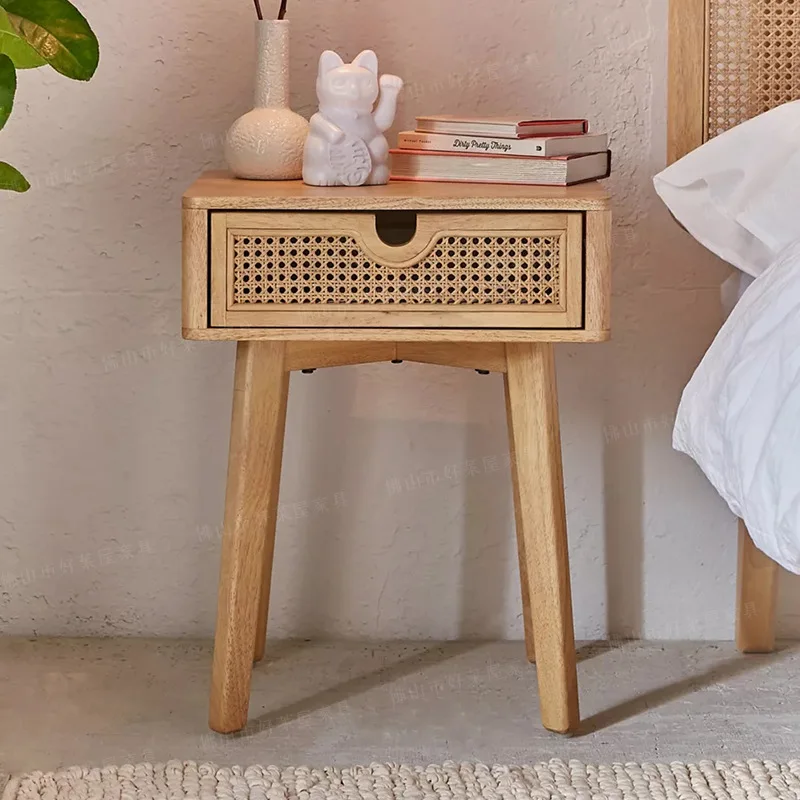 

Japanese-style solid wood rattan bedside table, small side cabinet, locker, Nordic B & B, wabi-**** wind furniture, small storag