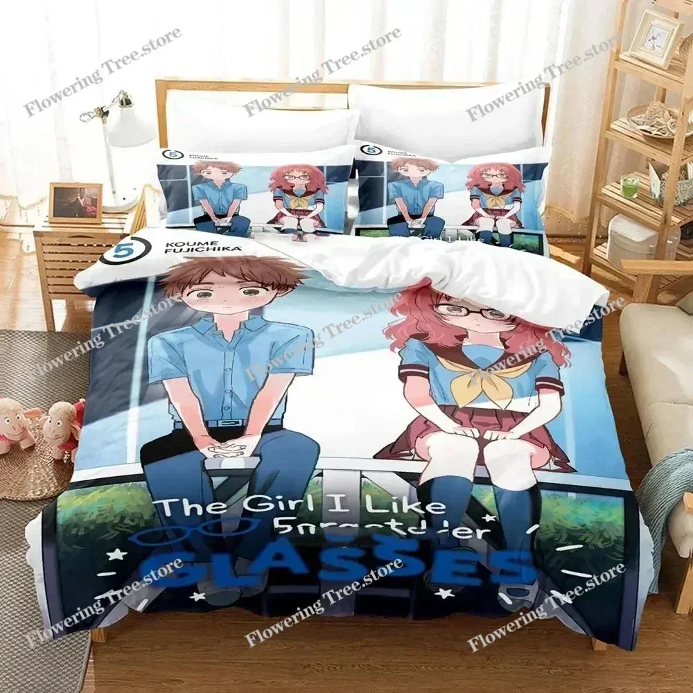 Bedding Decor Anime Girl I Like Forgot Her Glasses Bedding Set Duvet Cover Bed Set Quilt Cover Pillowcase Comforter king Queen S