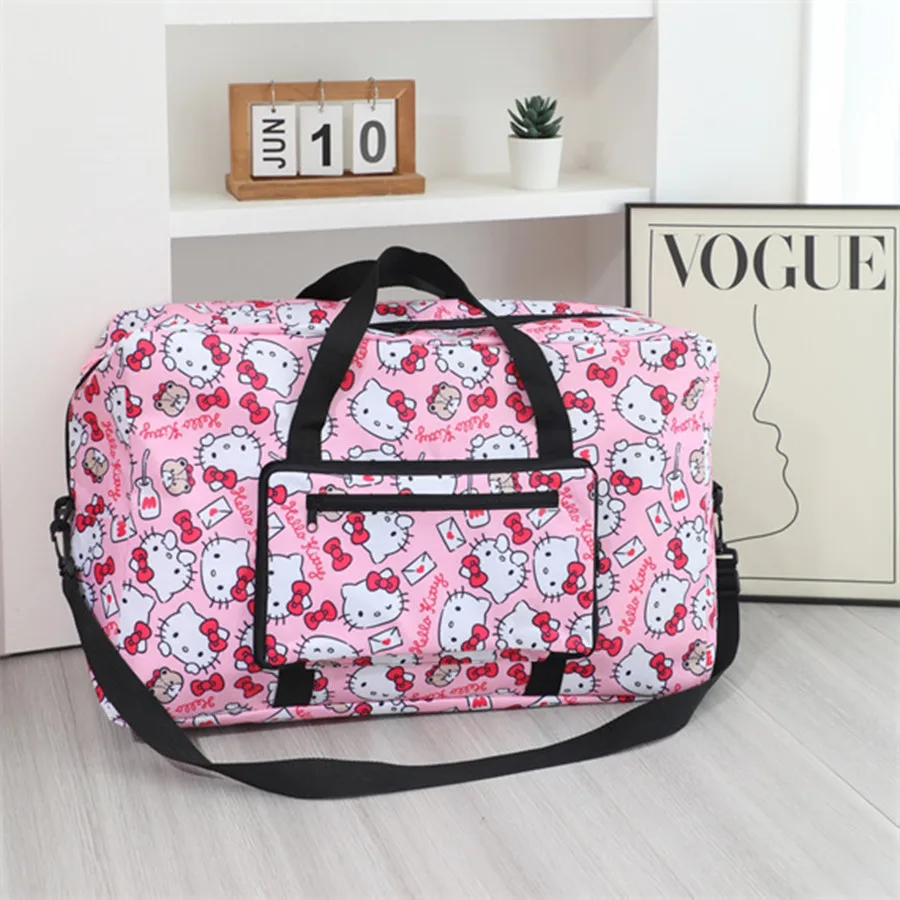 

Sanrio kuromi cute duffel bag large capacity storage bag travel messenger shoulder bag can be hung on the suitcase hello kitty