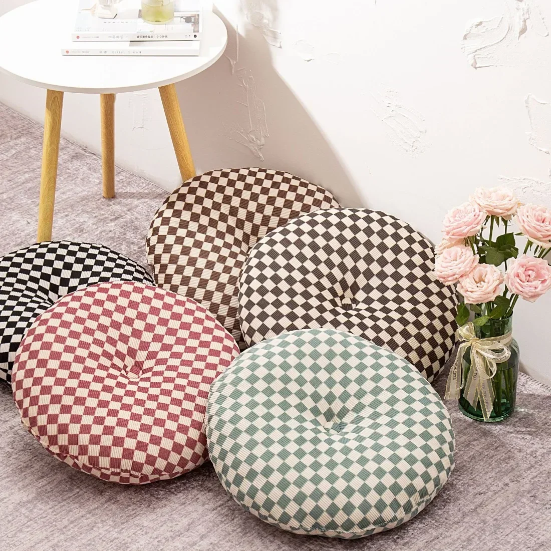 Japanese Style Tatami Cushion /Checkerboard Pattern Futon Seat Cushion Sofa Throw Pillow Floor Cushion Meditation Round Mat