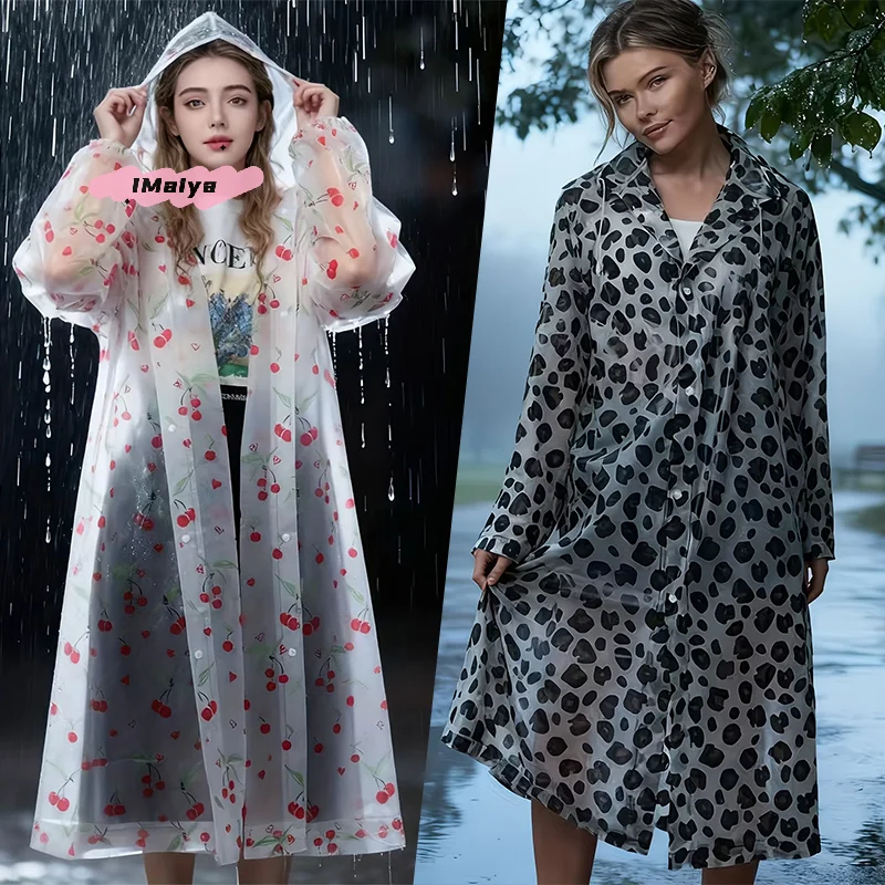 M-EVA Modischer Regenponcho mit Leopardenmuster - Leicht, Packbar, Winddicht, Ganzjahres-Verdickter Ganzkörper-Regenmantel mit Kapuze