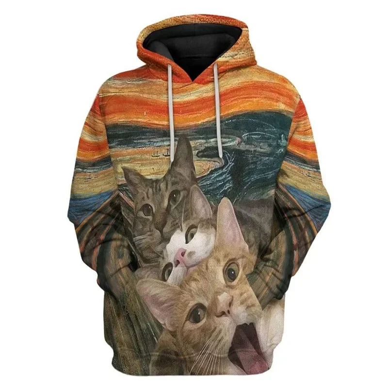 2025 Autumn/Winter Funny Cat 3D Printed Men's Hoodie Scottish Fold Pattern Hoodie Fashion Women's Pullover Street Sweatshirt 6XL
