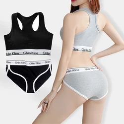 S-XL Plus Size Sports Bra Panty Set Body Shaped Sponge Pad Vest with Underwear