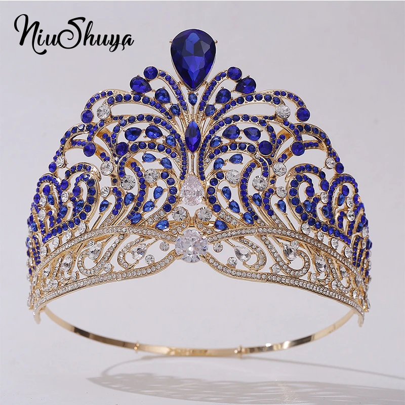 

NiuShuya Miss Universe Force for Good Crown Shining Rhinestone Tiara Full Circle Large Crown Adjustable Bridal Wedding for Party