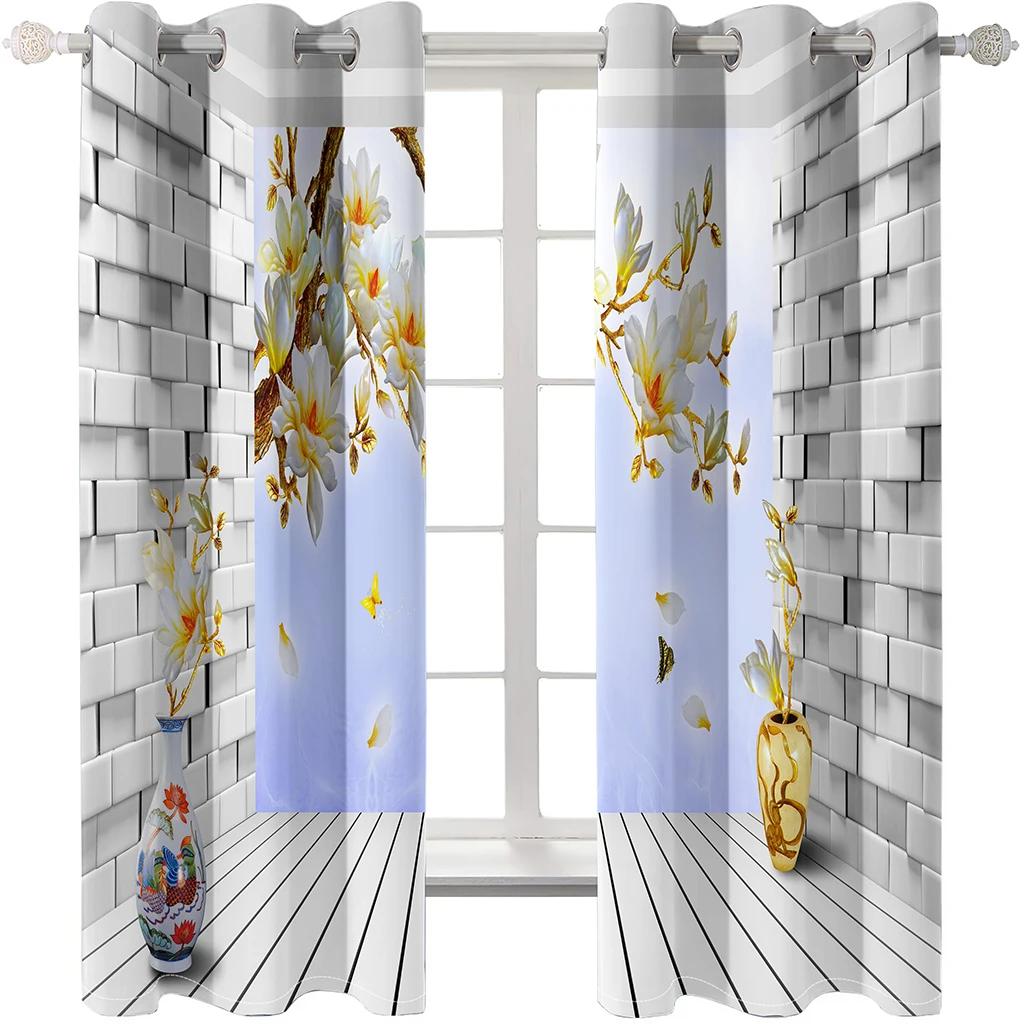 High quality custom 3d curtain fabric 3d flower curtains 3D Curtain Printing Blockout Polyester