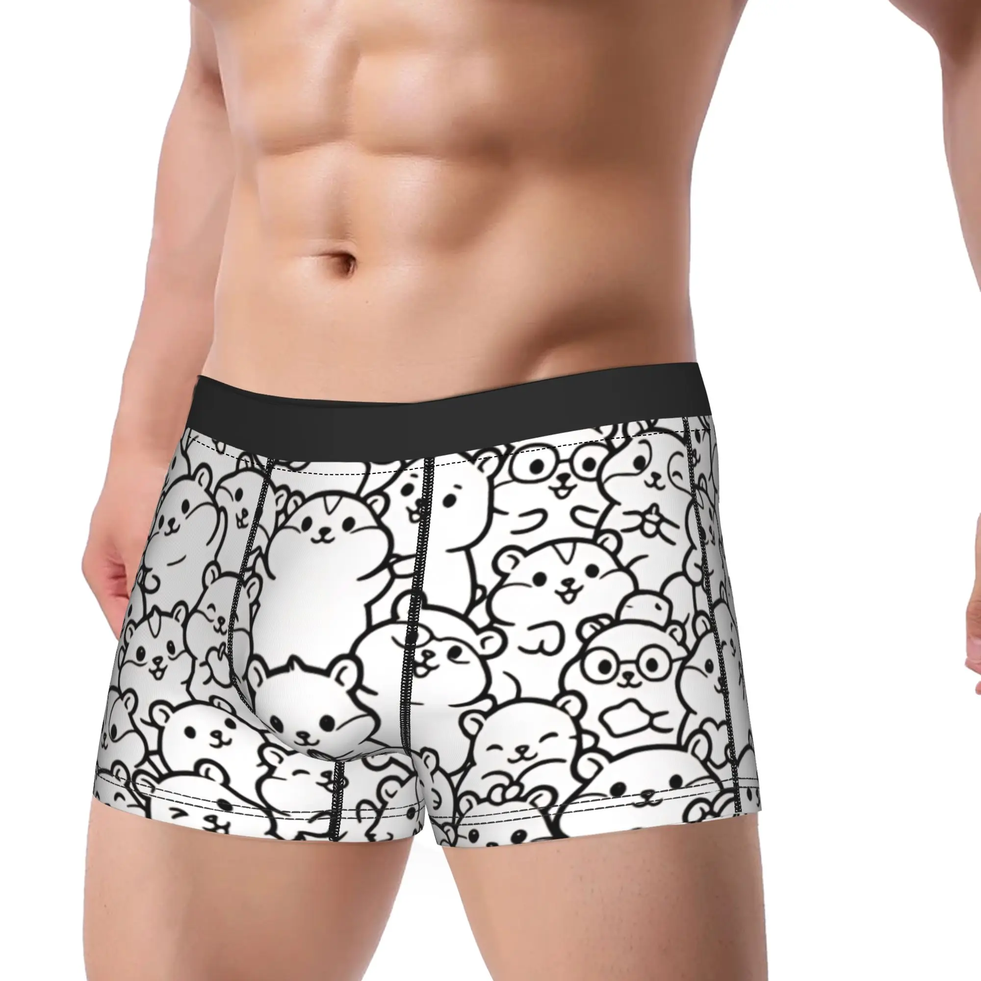 Cute Hamster Doodle Collection Line Drawing Graphic Underwear  Custom Boxer Shorts Quality Male Underpants Sexy Shorts Briefs