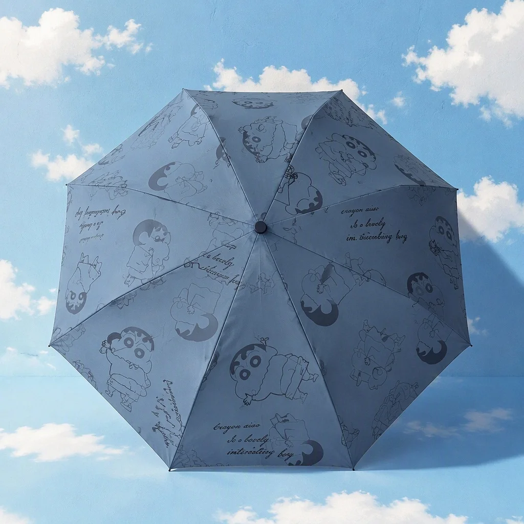 8 Ribs Pongee Black Coating Crayon Shin Chan Kawaii Style Cute Cartoon Umbrella Sun Rain Thickened Novelty Collection Home Gift