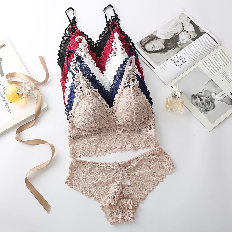 Sexy Lace Women Underwear Set Seamless Wire Free Bra Sets Hollow Out Bra and Panty Sets For Women Embroidery Intimates Lingerie - Image 3