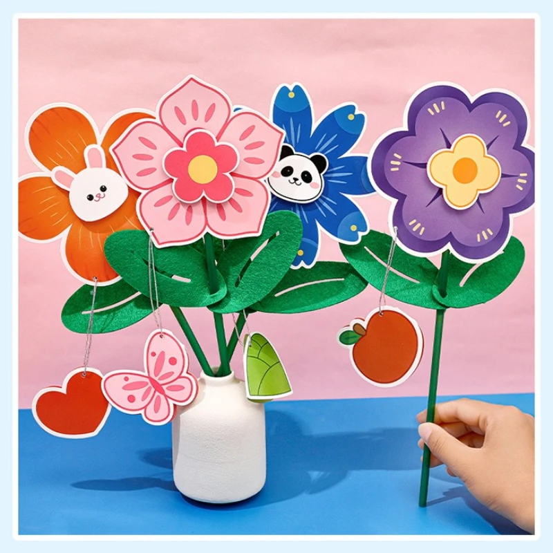 

Мультяшная открытка с цветами для самостоятельного изготовления, детская благодарственная открытка, набор материалов для рукоделия, маленький красный подарок-награда, канцелярские товары для офиса и школы