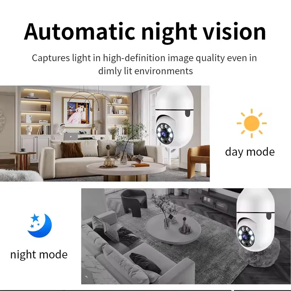 E27 Surveillance Camera Full Color Night Vision Automatic Human Tracking Zoom Indoor Security Monitor Wifi Miini IP Camera