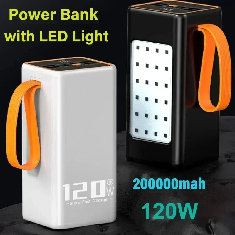 New 120W Super Fast Charging 200000mAh Power Bank for Iphone Xiaomi Laptop LED Light Powerbank Portable External Battery Charger