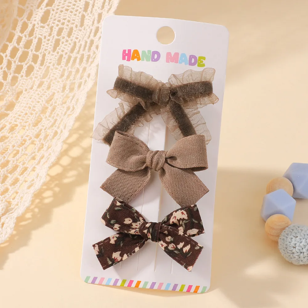 

3pcs/set Cute Fresh Flower Checkered Bows Hair Clips for Baby Girls Lovely Lace Striped Yarn Barrette Hairpins Hair Accessories