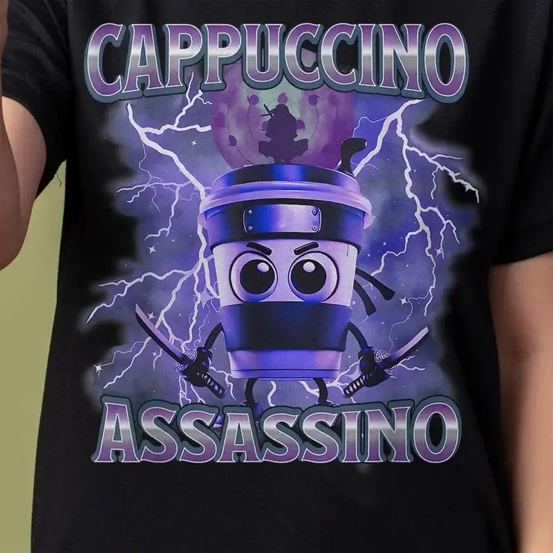 Cappuccino Assassino T Shirt Italian Brainrot Anomaly Weirdcore Meme Trippy Gen Z Humor Surreal Absurdist