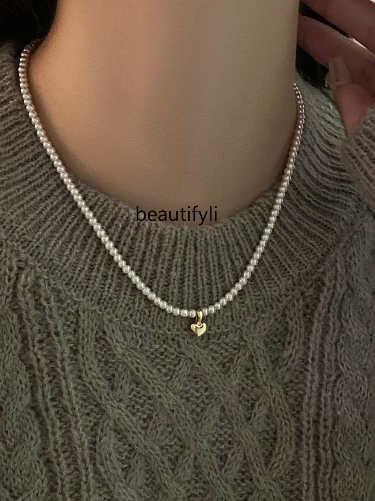 Natural freshwater love necklace women's pearl sweater chain temperament neck chain