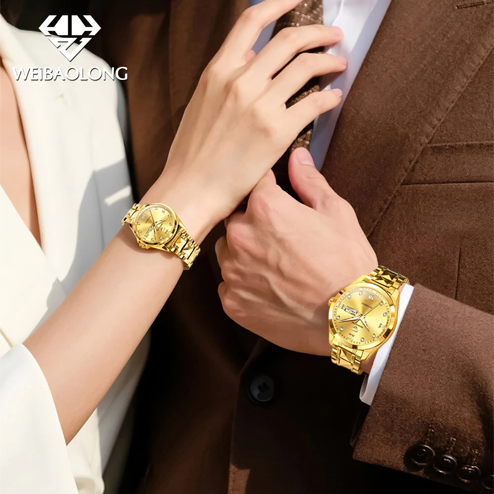 WEIBAOLONG 3803 ساعة الزوجين الماس الحقيقي المستوردة التلقائي ساعات الحركة الميكانيكية للرجال النساء تاريخ السيارات مقاوم للماء