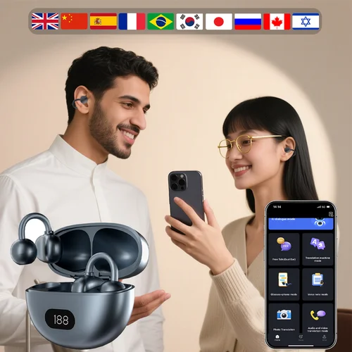 Imagen 2 del producto Auriculares inalámbricos de oído abierto, traductor en tiempo Real de 144 idiomas, auriculares con Clip para la oreja, auriculares deportivos con Clip Bluetooth, llamada HD