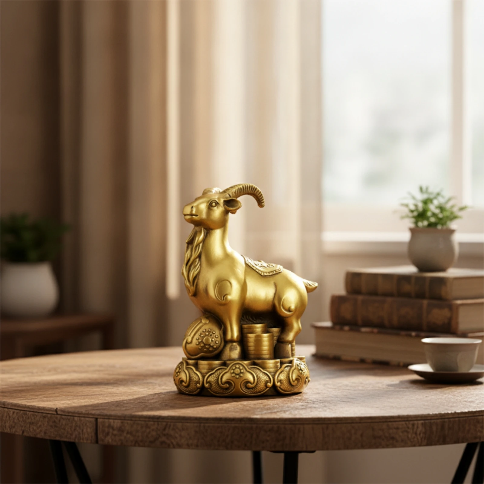 Astrological Sheep Statue Traditional Sheep Figurine with Lotus Base Ram Ornament Elegant Sculpture Fortunate for Collectors