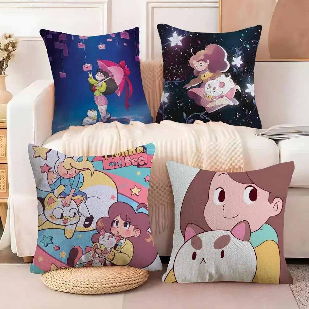 Bee And P-PuppyCat Anime Cushion Cover  Plush Fabric Soft Double Sided Print Sofa Cushion Cover Throw Pillow Covers