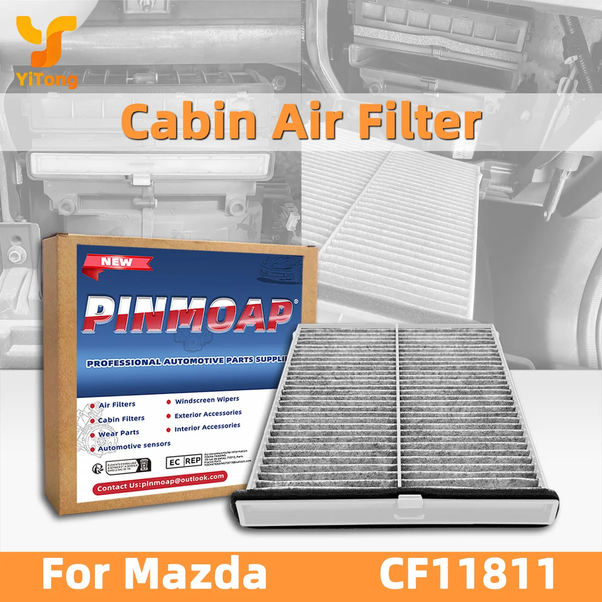 Filtro de Aire para Cabina de Automóvil Yitong con Carbón Activado, Proporciona un Aire Limpio y Fresco para el Sistema de Aire Acondicionado de su Vehículo, CF11811, Compatible con Mazda