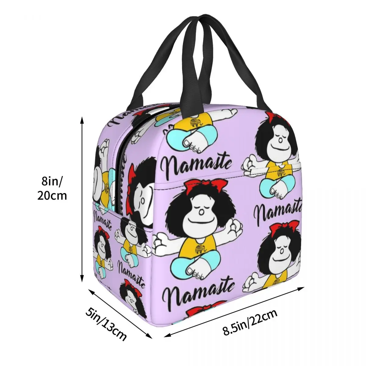 Mafalda Namaste Geïsoleerde Lunchzakken Thermische Zak Maaltijdcontainer Kawaii Cartoon Grote Draagtas Lunchbox Mannen Vrouwen College Reizen