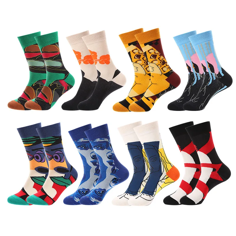 Damen-Baumwollsocken, Retro-Abstrakte Ölgemälde-Kunstsocken, Sonnenblumen-Motiv, Moderne Van Gogh Kreative Fröhliche Ölgemälde-Skateboard-Socken