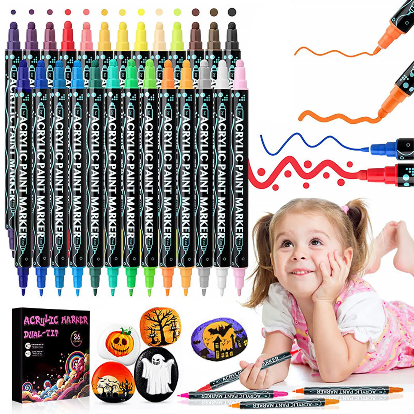 Dual Tip Graphic Markers Set Smoothing Ink Painting Tool For Students Children