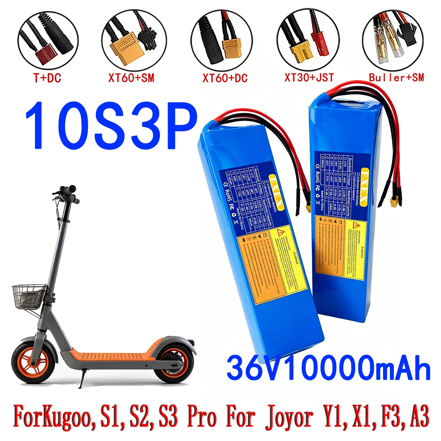 

NEW 10S3P 18650 36V 10000mAH Lithium-Ion Battery Pack Suitable for KUGOO S1 S2 S3 Electric Scooters etc accessories with BMS
