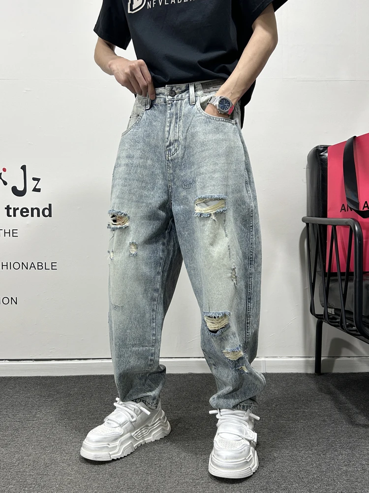 

Мужские джинсы в стиле ретро, летние, модные, свободного кроя, с молнией, повседневные, прямые, молодежные, со средней посадкой