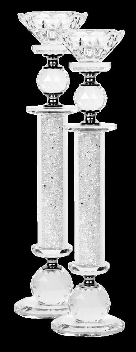 169761 11 in. White Stones Crystal Candlesticks Large - Set of 2