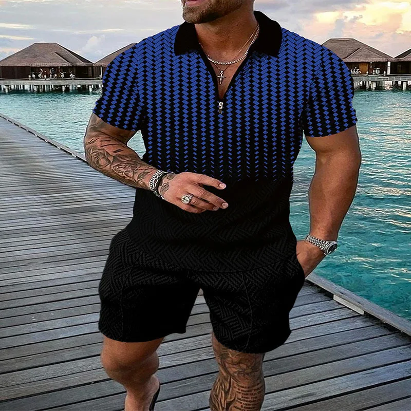 Summer Men\'s Trend Printed T-shirt Shorts Slimming Suit