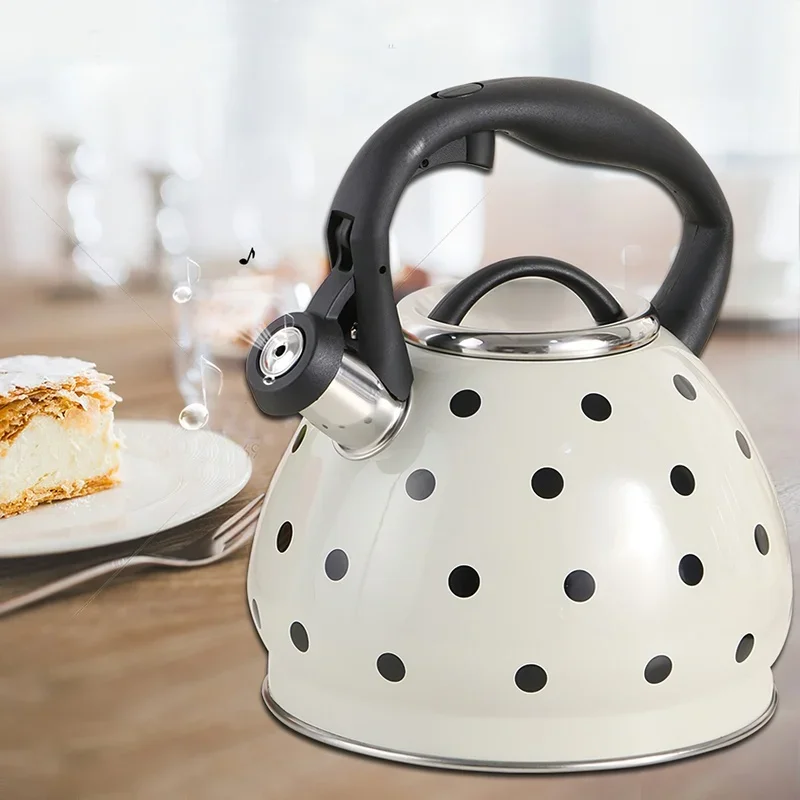 304 Stainless Steel Kettle Wave Point 3L Black Red Spherical Whistle Hot Water Pot Induction Cooker Household Kitchen Supplies