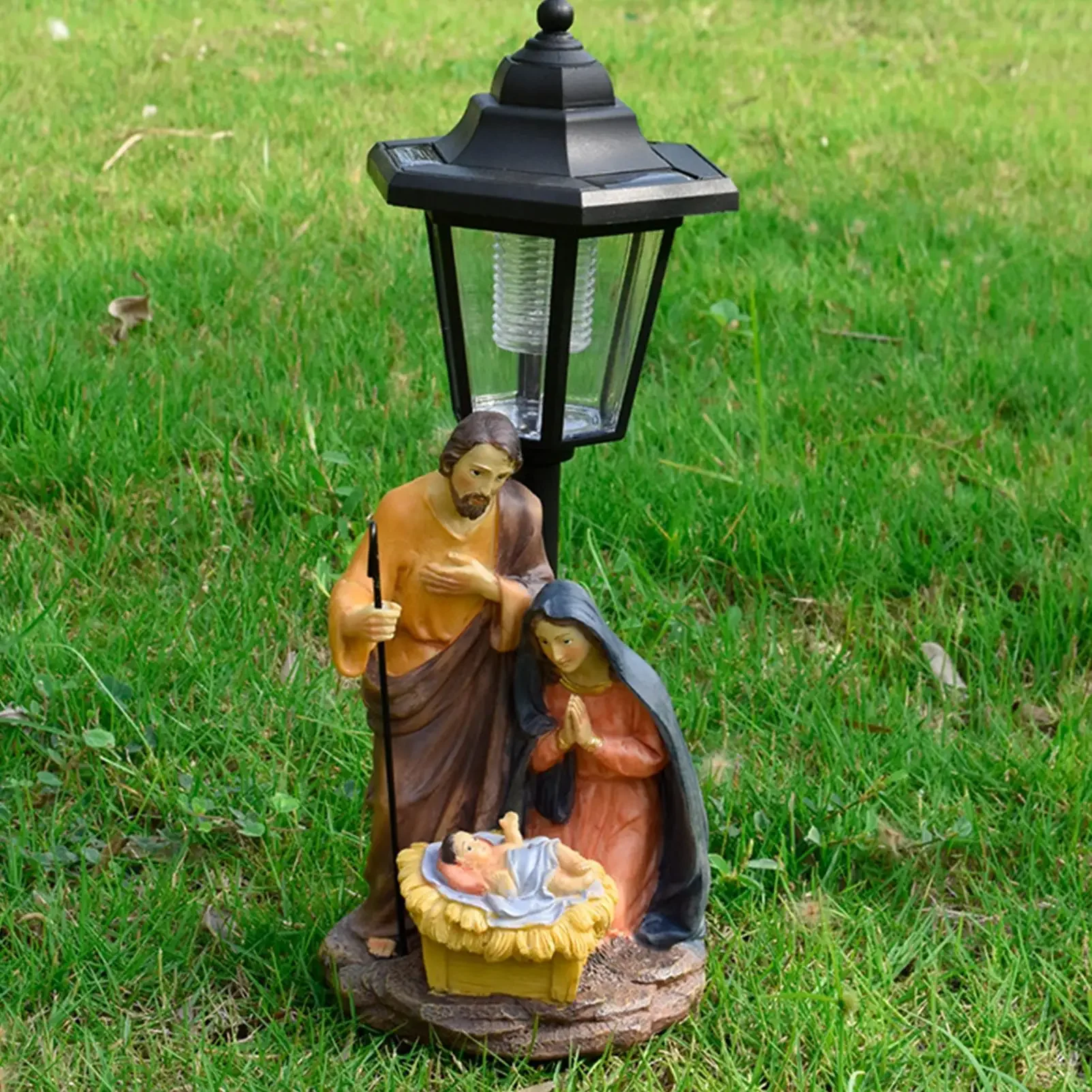 Solar Lanterns Outdoor Waterproof Jesus Garden Lanterns Solar Powered Lights Nativity Scene Ambient Lighting Outside Decorations