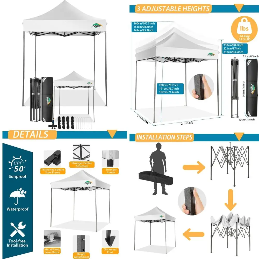 

Heavy-Duty 6.6x6.6 Outdoor Canopy with UPF 50+ for All-Season Use, Waterproof and Wind-Resistant, Ideal for Commercial Events an