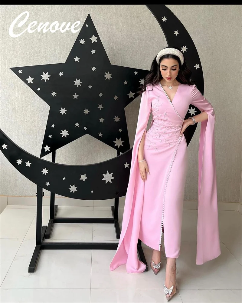 

Cenove V Neckline Prom Dress Ankle-Length With Long Shawl Sleeves Evening Summer Party Dress For Women2023