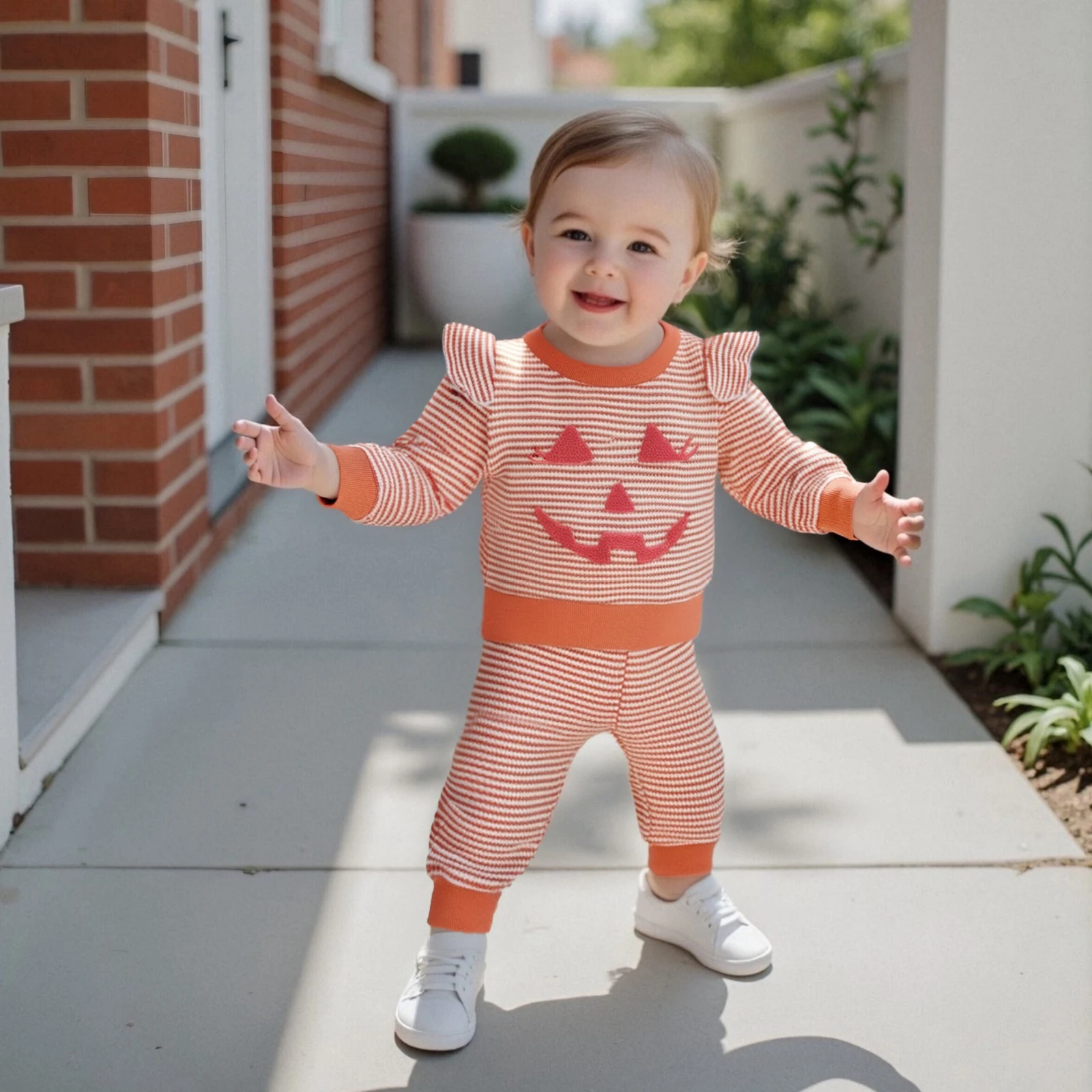 FOCUSNORM 0-4Y الصغار الفتيات ملابس الهالوين مجموعات اليقطين التطريز شريط طباعة طاقم الرقبة طويلة الأكمام الهراء القمم السراويل