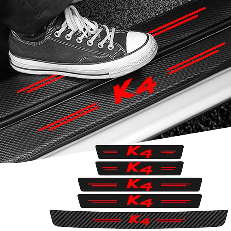 Car Door Sill Protector Plate Carbon Fiber Anti Scratch Sticker for KIA K4 Badge Auto Rear Trunk Threshold Bumper Guard Strips