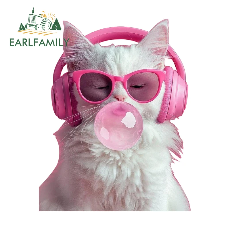

EARLFAMILY Fashion Cat With Music Car Sticker Anime Hot Wheel Computer Host Decals Fashion Refrigerator Decor Car Accessories