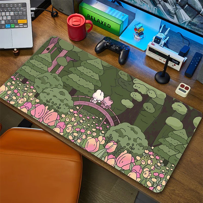 Kawaii Cartoon Konijn Gaming Muismat Grote Schattige Dierenmuismat Gamer Pads Toetsenbord Grote Muismat Antislip Game Bureaumat Xxl