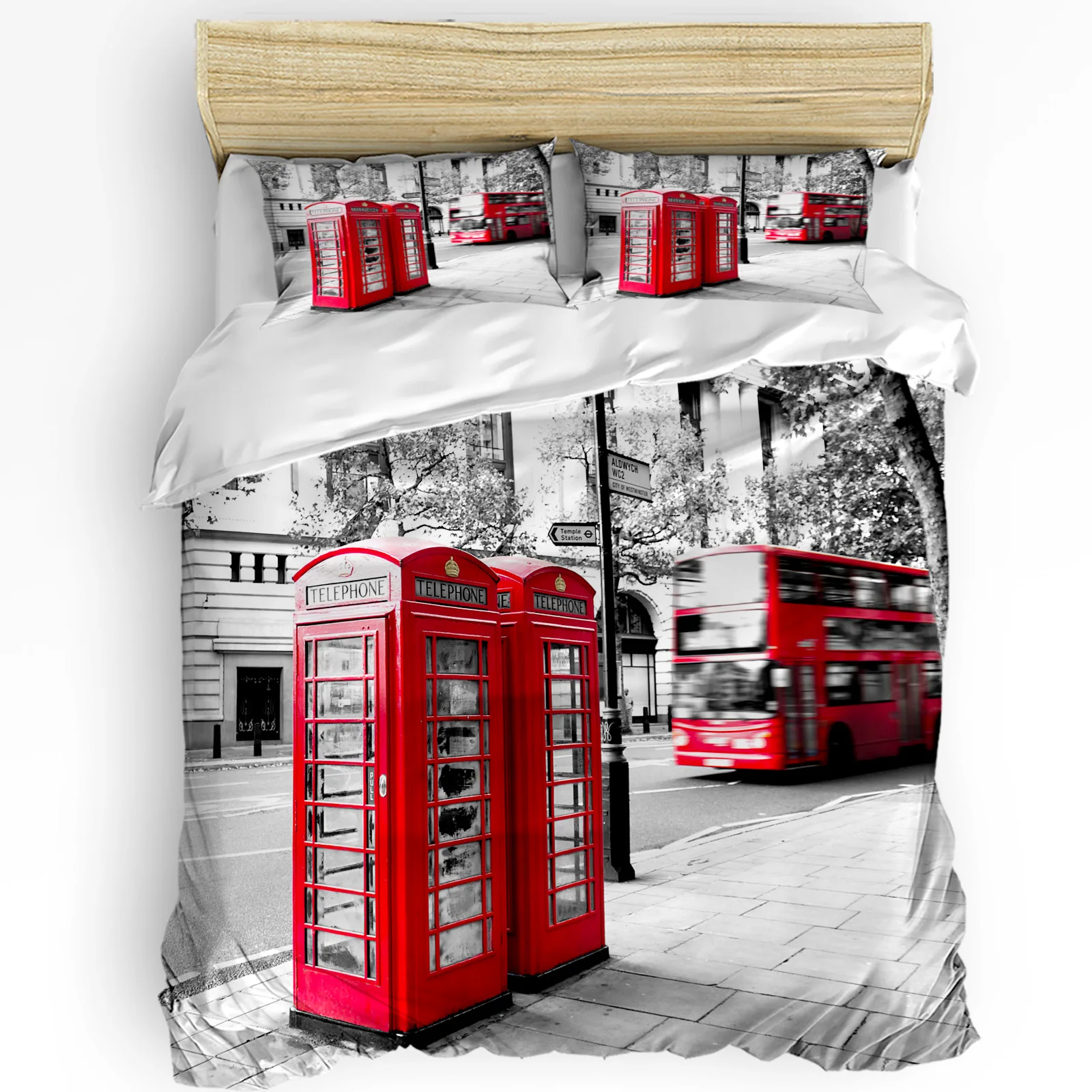 

Red Telephone Booth On The English Street 3pcs Bedding Set For Double Bed Home Textile Duvet Cover Quilt Cover Pillowcase