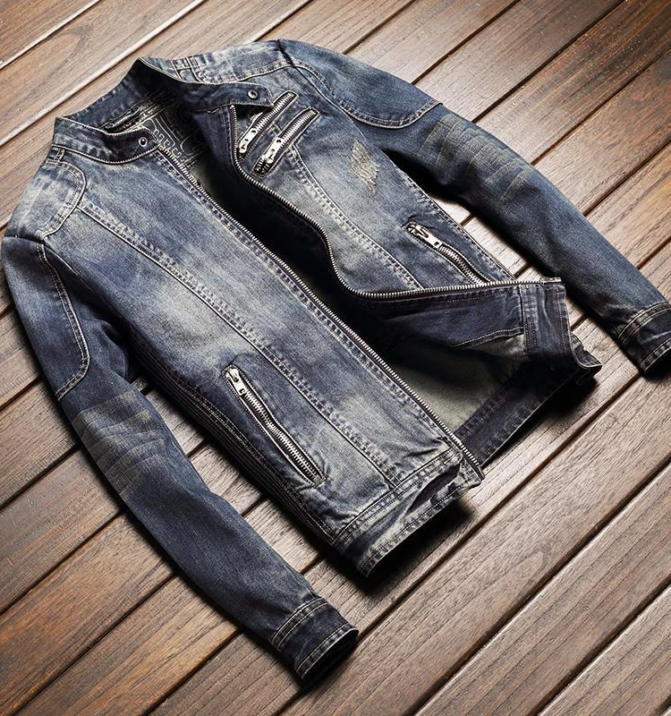 

Мужская джинсовая куртка Slim Fit для весны и осени, мотоциклетная, на молнии, с длинными рукавами, повседневная верхняя одежда, молодежная мода