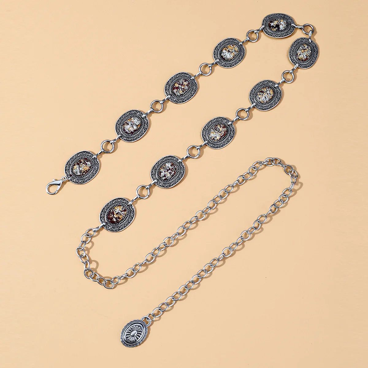Vintage metal ancient silver hollow inlaid fashion women's waist chain