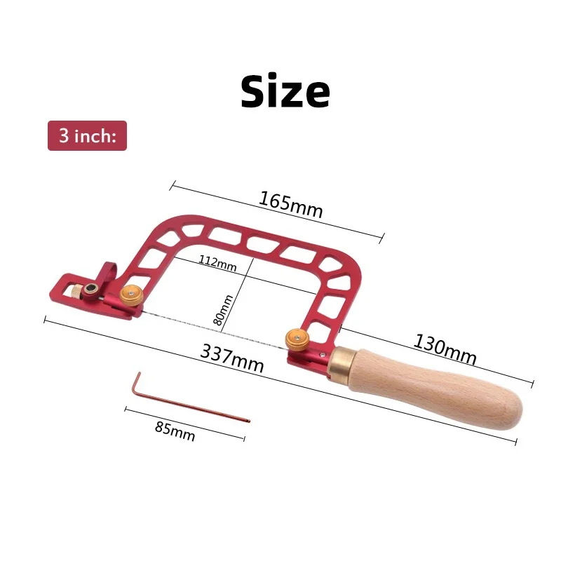 3/4 Inch Adjustable Fret Saw Frame with Diamond Wire Jigsaws Wood Handle Saw for Metal Wood Cutting DIY Craft Woodworking Tools