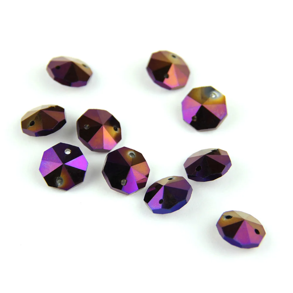 

14mm Coating Purple Crystal Octagon Beads for Home Wedding Party Garland Lighting Door Window DIY Decor 2000Pcs One/ Two Holes