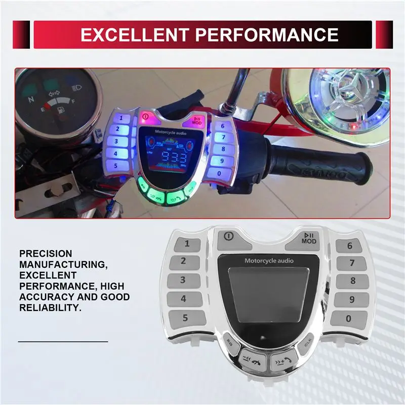 M93K-Motorcycle Audio Stereo Speakers Wireless Bluetooth MP3 Player Waterproof FM Audio For Motor Scooter Bike ATV UTV