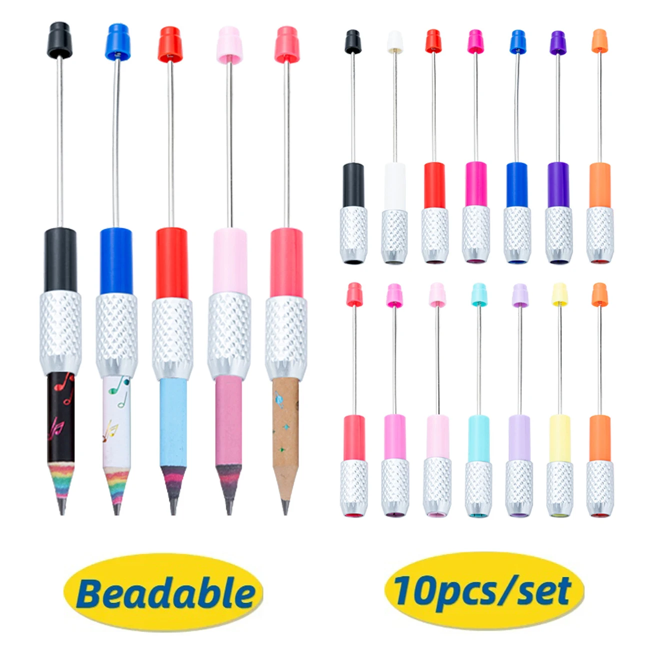 

10pcs DIY Beaded Pencil Extender Multicolor Plastic Pen Holder Pencil Extender for Students To Write and Draw Sketches.
