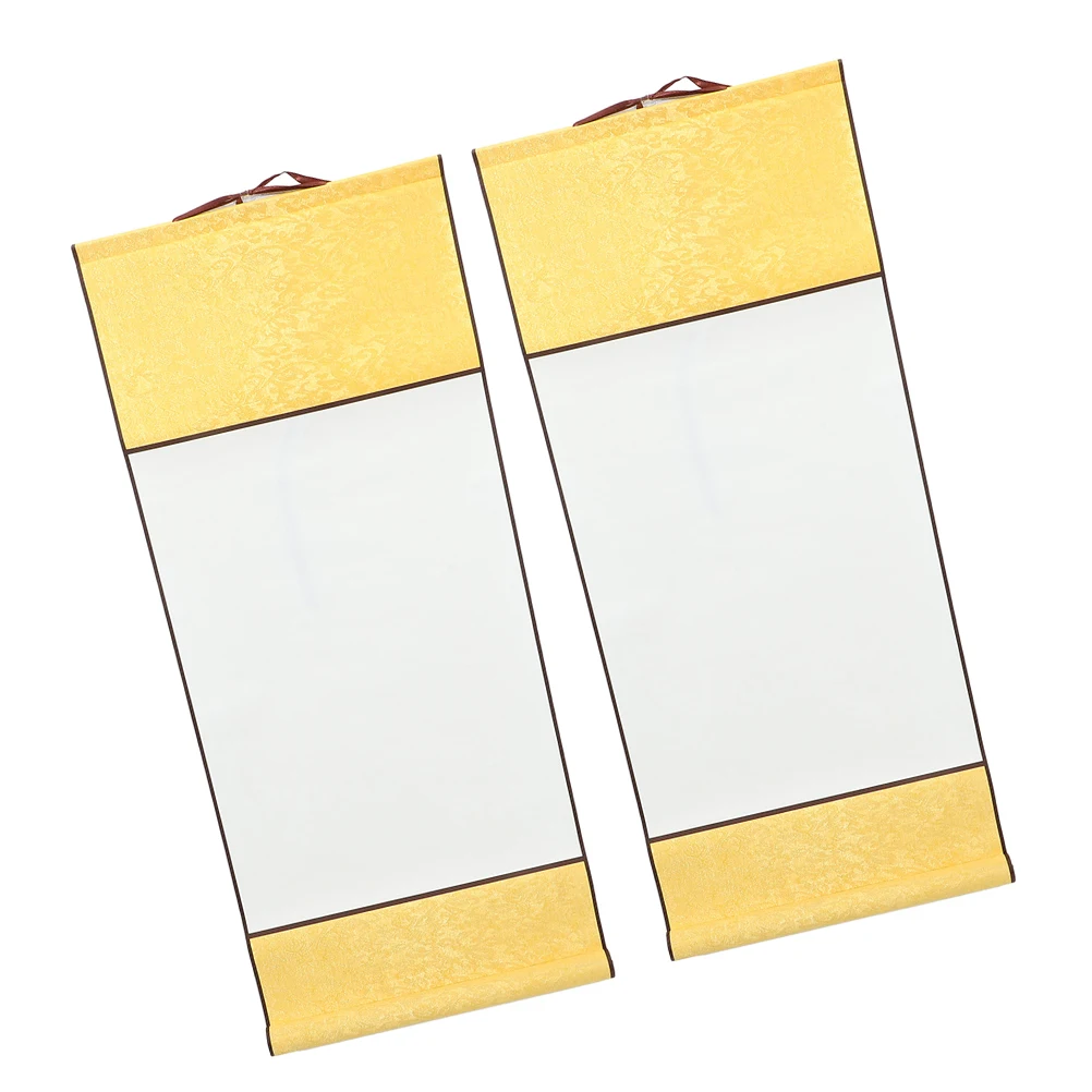 

2 Rolls Blank Rice Paper Hanging Scrolls 4ft6 Golden Yellow for Calligraphy Painting Art Supplies Beginner Gift