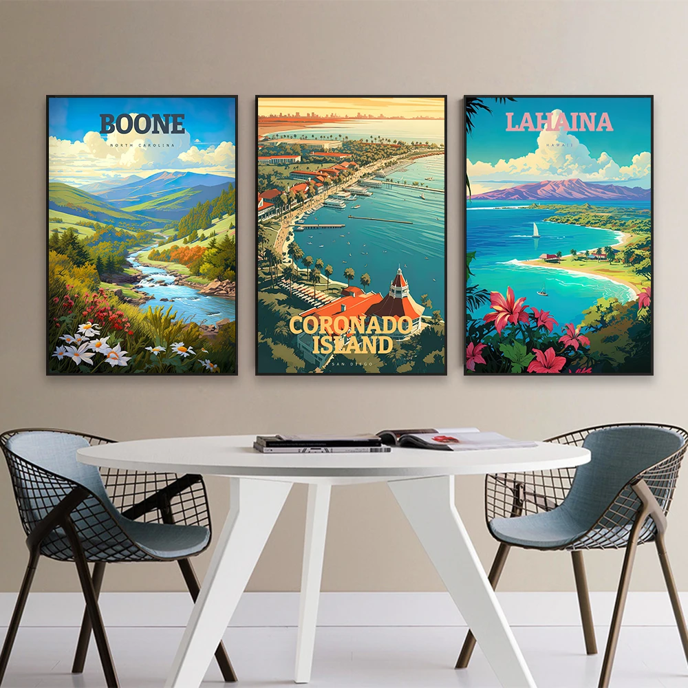 

Travel Poster Coronado Island San Diego Art Landscape Colorful Print Art City Illustration Canvas Painting Home Office Decor