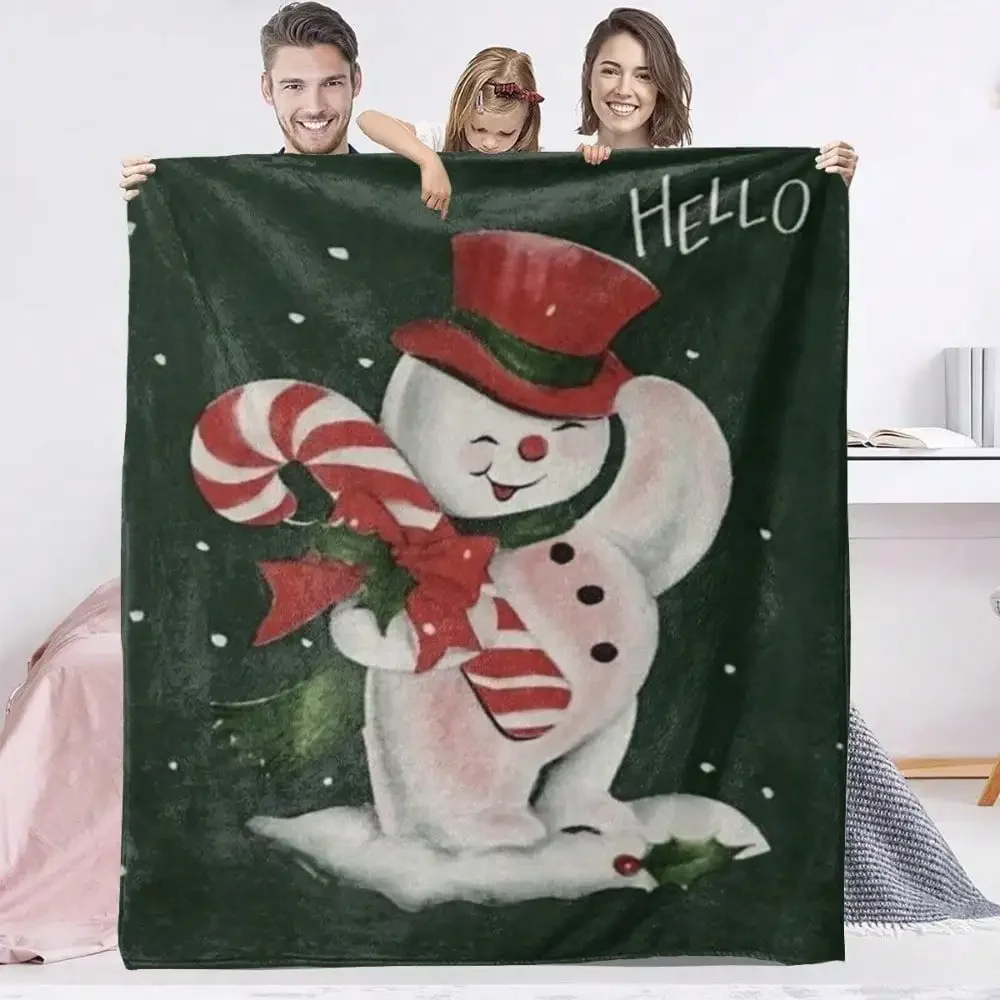 60*80 Inche Custom Blanket Christmas Snowman Flannel Throw Blanket Polyester Knit Fabric Print Decor for Sofa Office