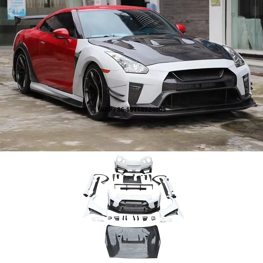 VRS Style Wide Body Kit for GTR R35 2008-2016 New Front Rear Bumper Diffuser Side Skirt Hood Rear Spoiler Fender Bodykit